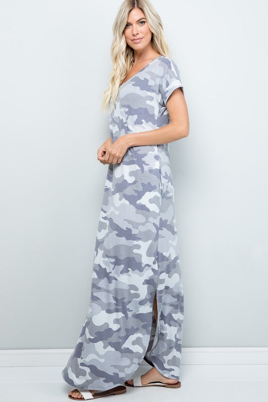 Grey Camo Maxi Dress – Striped Box Boutique